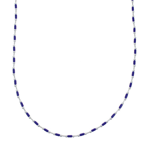 Lapis Sterling Silver Navajo Bead Necklace X11157